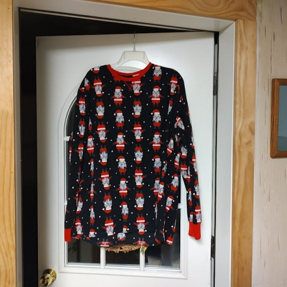 New Jammies For Your Families Black With Santas Soft Fleece Pajamas Men's XL